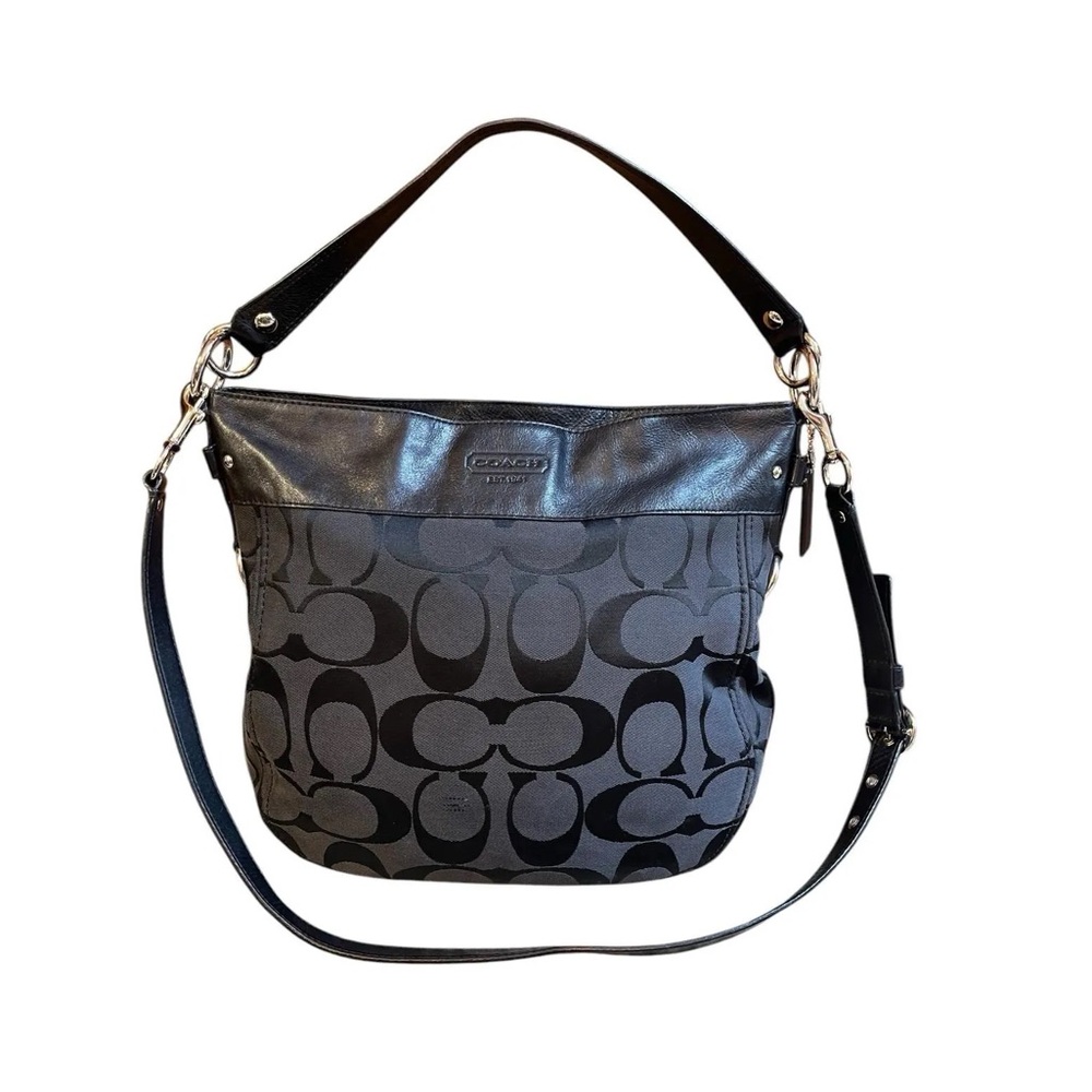 Coach Signature Logo Canvas Black Leather Crossbody Bag